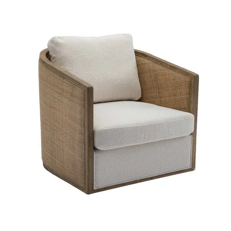 Fauteuil pivotant, fauteuil d'appoint rond confortable, fauteuil club pivotant à 360 degrés, fauteuil de loisirs avec cadre en rotin tressé