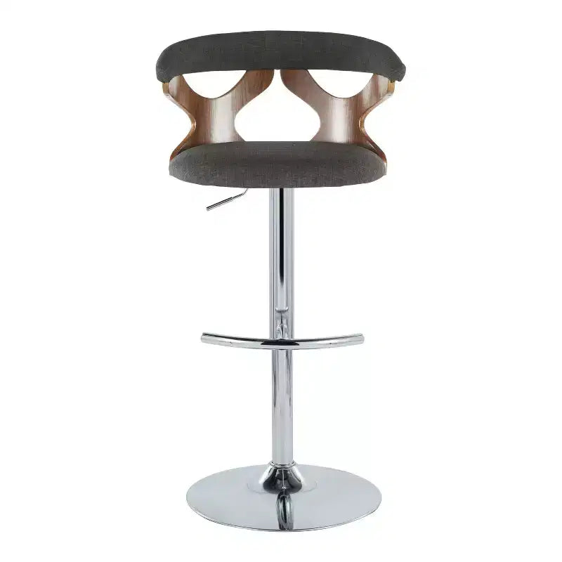 LumiSource – Lot de 2 tabourets de bar réglables Gardenia en métal chromé/bois de noyer/tissu anthracite