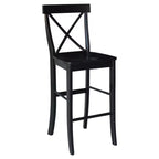 30" Martha X Back Barstool Jet Black - International Concepts: Solid Wood, Traditional Design