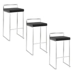 LumiSource Set of 3 Fuji Stacker Barstools Stainless Steel/Black PU