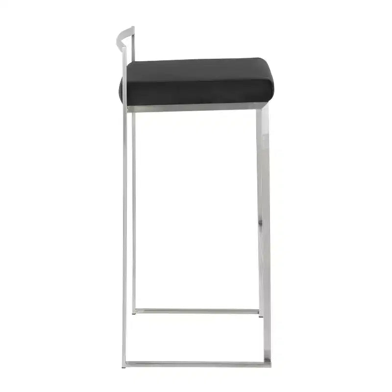 Tabourets de bar empilables Fuji (lot de 3) LumiSource, acier inoxydable/PU noir