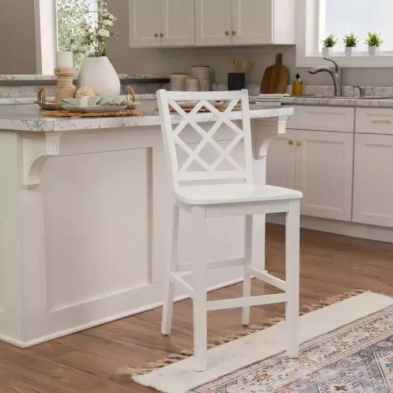 Tabouret de bar style ferme Helby X-Back en bois au fini blanc de 25,25 po – Powell : acacia massif et bois d'hévéa