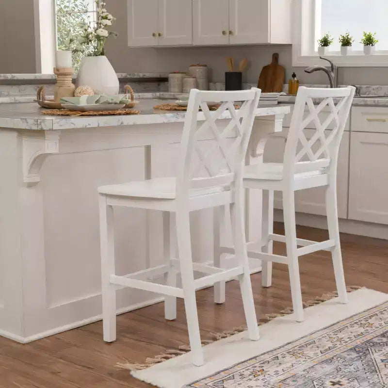 Tabouret de bar style ferme Helby X-Back en bois au fini blanc de 25,25 po – Powell : acacia massif et bois d'hévéa