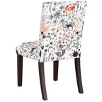 Chaise de salle à manger Skyline Furniture Hendrix en motif botanique hivernal rouge : mélange lin et coton, sans accoudoirs.