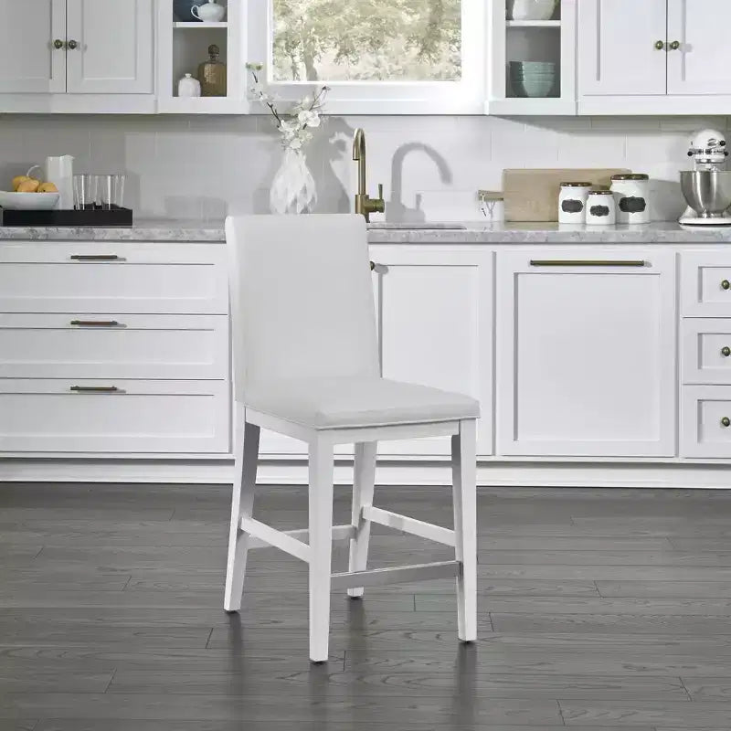 Tabouret de bar linéaire hauteur comptoir blanc - Home Styles