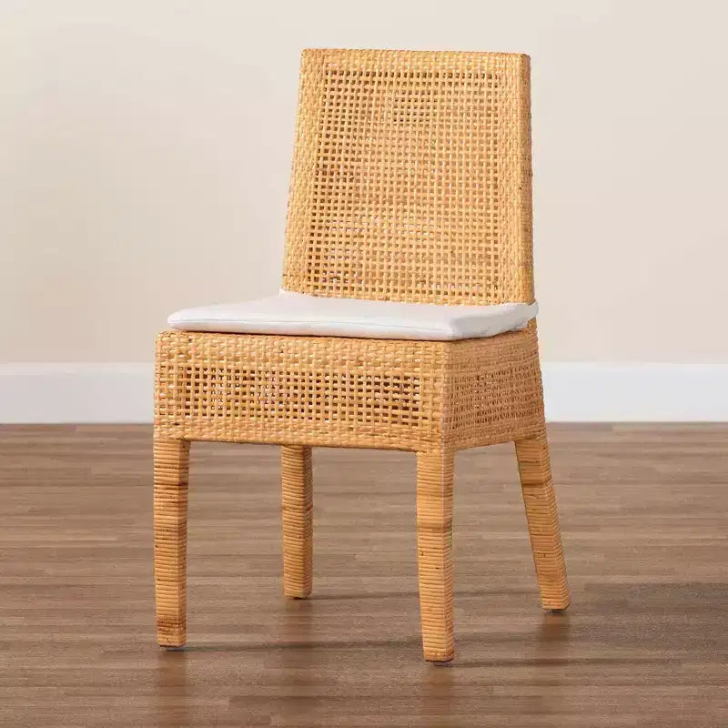 Chaise de salle à manger en rotin bali & pari Morris Miel clair/Blanc