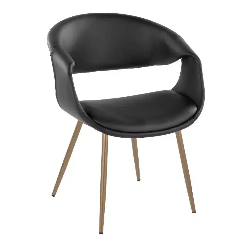 LumiSource Lot de 2 chaises Curvo rembourrées en PU, métal cuivre antique/noir