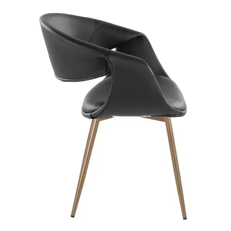 LumiSource Lot de 2 chaises Curvo rembourrées en PU, métal cuivre antique/noir