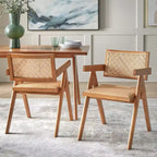 Chaise de salle à manger Buylateral Valentina en bois massif de rotin moderne, noyer clair