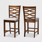 Set of 2 Lanier Fabric Upholstered Wood Counter Height Pub Chair Set Gray/Walnut - Baxton Studio: Polyester Fill, Spot Clean