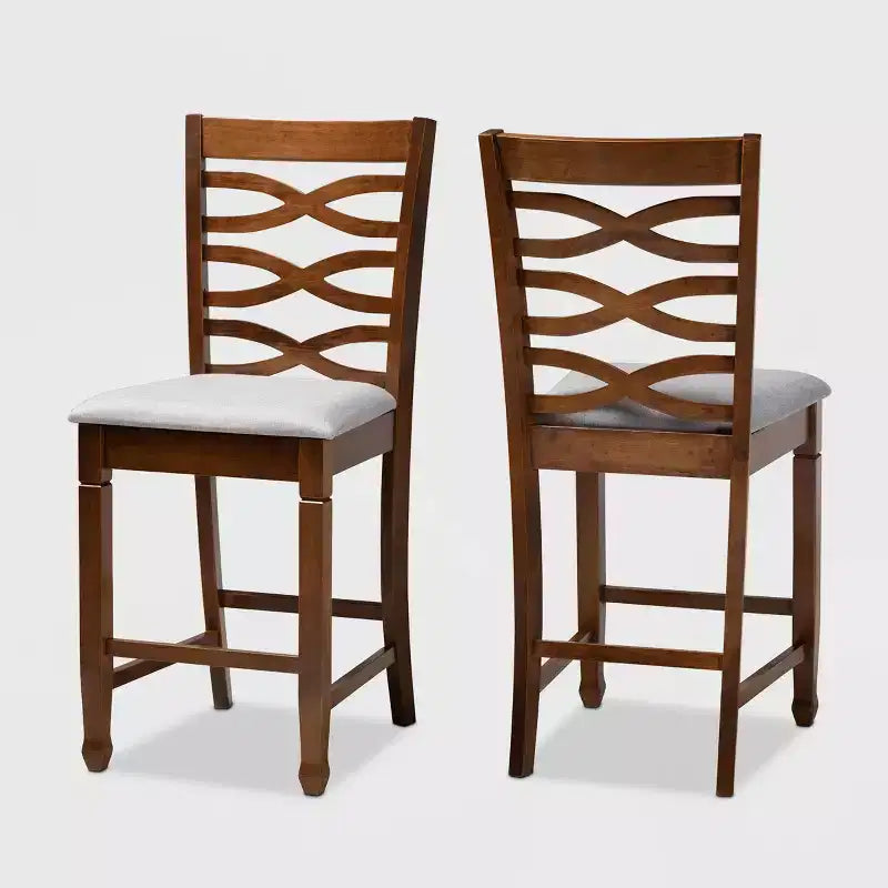 Set of 2 Lanier Fabric Upholstered Wood Counter Height Pub Chair Set Gray/Walnut - Baxton Studio: Polyester Fill, Spot Clean