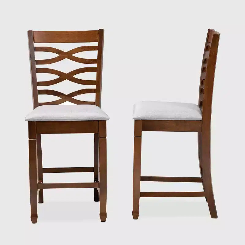 Lot de 2 chaises de comptoir en bois rembourrées Lanier Gris/Noyer - Baxton Studio : Garnissage polyester, nettoyage ciblé
