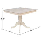 Tables de salle à manger 29,1" Minden Square Top Pedestal Inachevées - International Concepts : Bois massif, Coin-repas