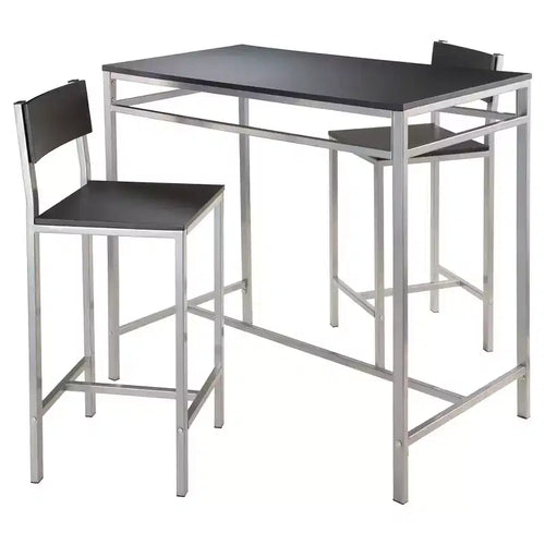 Ensemble de salle à manger 3 pièces Hanley avec 2 tabourets Hauteur comptoir Métal/Noir/Gris ardoise - Winsome : style scandinave, assise en bois