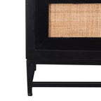 Powell Gordon Commode en bois massif et cannage naturel, pieds en métal noir, 3 tiroirs, noire : style maison de campagne moderne, plateau en manguier