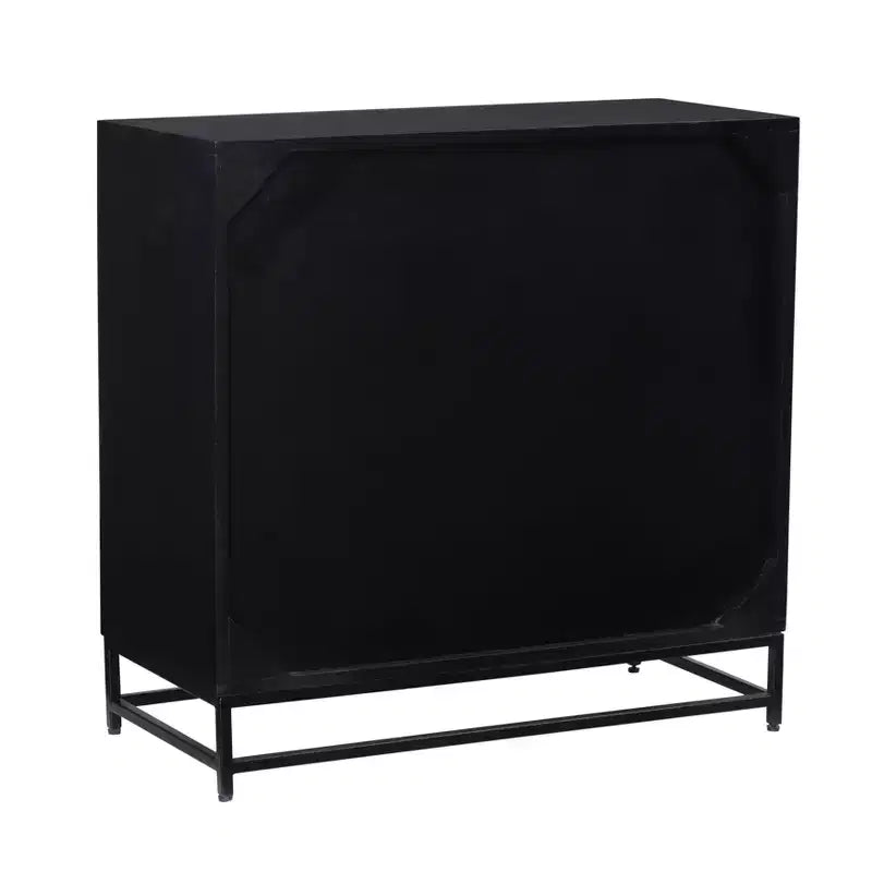 Powell Gordon Commode en bois massif et cannage naturel, pieds en métal noir, 3 tiroirs, noire : style maison de campagne moderne, plateau en manguier