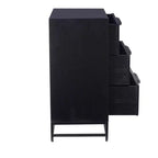 Powell Gordon Commode en bois massif et cannage naturel, pieds en métal noir, 3 tiroirs, noire : style maison de campagne moderne, plateau en manguier