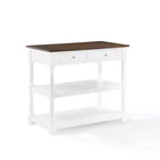 Caitlyn Wood Top Kitchen Island White/Dark Brown - Crosley: Storage, Turned Legs, Fixed Shelves