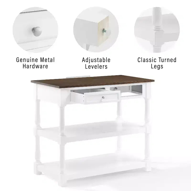 Caitlyn Wood Top Kitchen Island White/Dark Brown - Crosley : Rangement, pieds tournés, étagères fixes