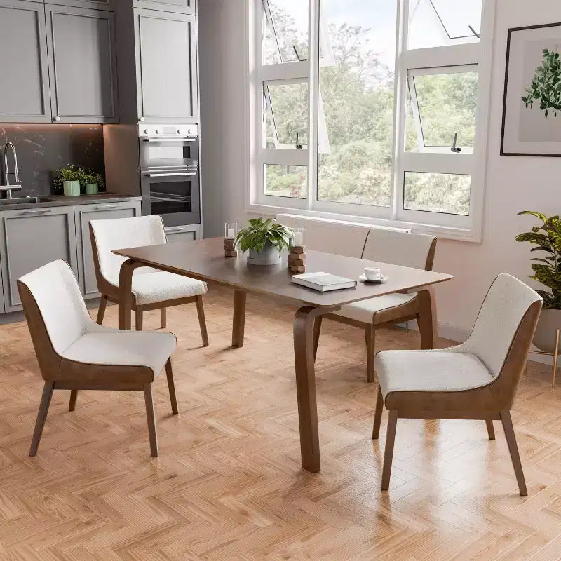 HOMES: Inside + Out Ensemble de salle à manger 5 pièces Forest Wisp Mid-Century Modern Noyer