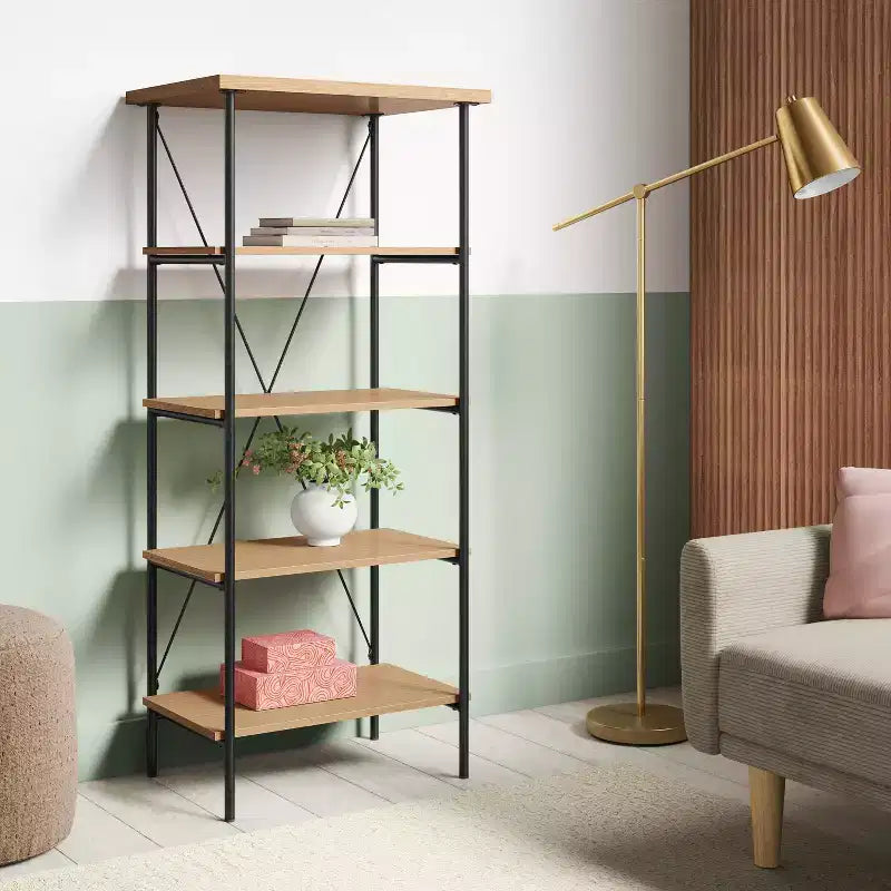 Étagère bibliothèque tour multimédia bois et métal naturel - Room Essentials™