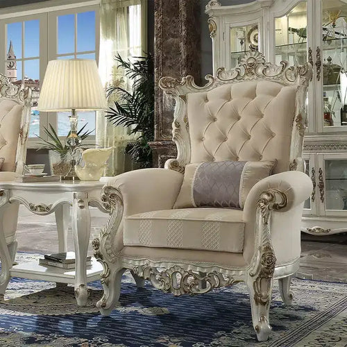 Acme Furniture 38" Picardy II Accent Chair Fabric/Antique Pearl