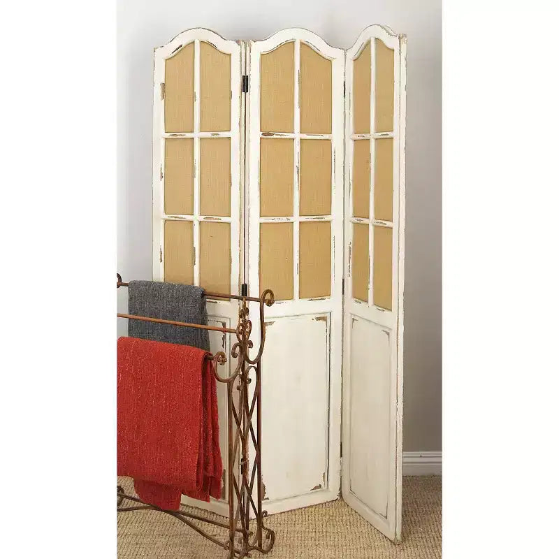 Paravent en bois de style ferme beige - Olivia & May