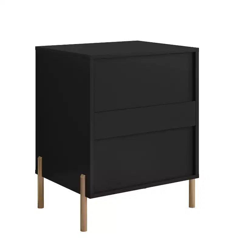 Table de chevet Festivo à 2 tiroirs noire : Style scandinave moderne, fabrication en MDF, inclut le dispositif anti-basculement
