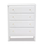 Commode de chambre 4 tiroirs en bois Naomi Baxton Studio blanc/doré : solution de rangement élégante avec quincaillerie anti-basculement
