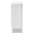Commode de chambre 4 tiroirs en bois Naomi Baxton Studio blanc/doré : solution de rangement élégante avec quincaillerie anti-basculement