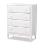 Commode de chambre 4 tiroirs en bois Naomi Baxton Studio blanc/doré : solution de rangement élégante avec quincaillerie anti-basculement