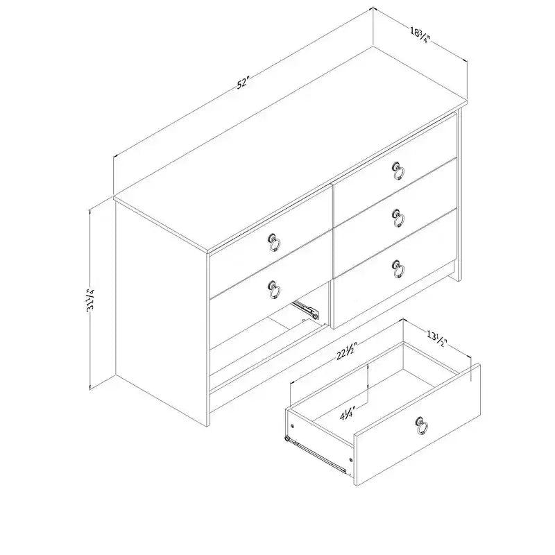 Commode double 6 tiroirs Plenny de South Shore : Blanc délavé/Chêne vieilli, quincaillerie anti-basculement, finition laminée, 52 po de largeur
