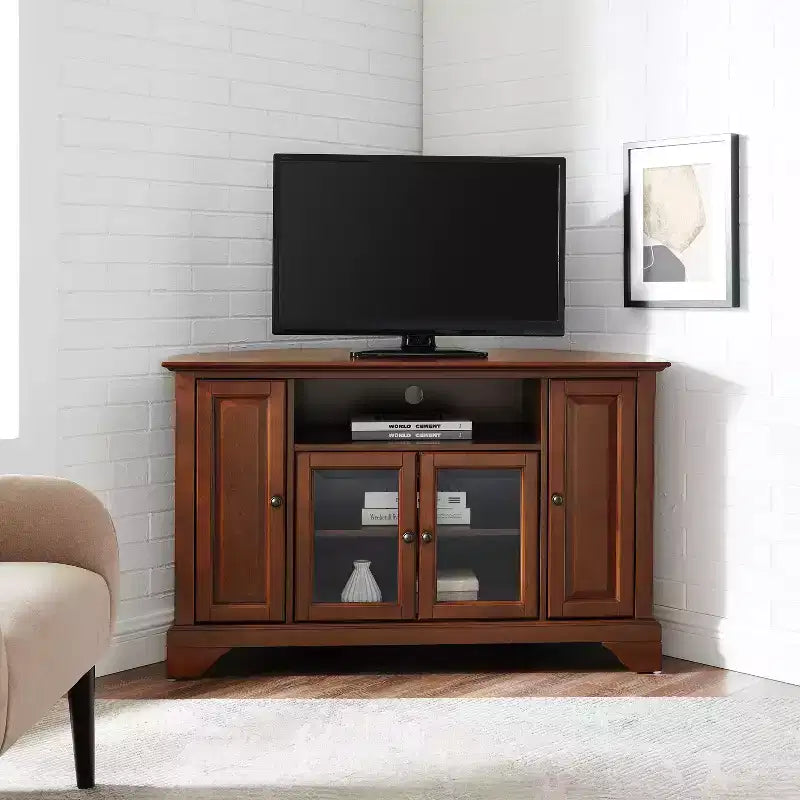 Meuble TV d'angle Crosley LaFayette pour téléviseurs jusqu'à 48", rouge foncé : Mid-Century Modern, meuble TV avec gestion des câbles