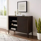 Meuble de rangement Asher Record Media Brun foncé - Crosley : Portes coulissantes, étagères réglables, organiseur de vinyles