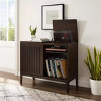 Meuble de rangement Asher Record Media Brun foncé - Crosley : Portes coulissantes, étagères réglables, organiseur de vinyles