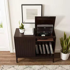 Meuble de rangement Asher Record Media Brun foncé - Crosley : Portes coulissantes, étagères réglables, organiseur de vinyles