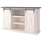 Meuble TV moyen Signature Design by Ashley Dorrinson pour téléviseurs jusqu'à 63 po, bicolore : console média de style ferme avec étagères réglables