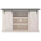 Meuble TV moyen Signature Design by Ashley Dorrinson pour téléviseurs jusqu'à 63 po, bicolore : console média de style ferme avec étagères réglables