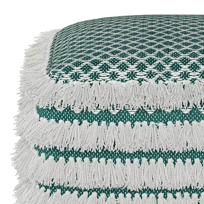 Pouf Ari carré en PET tissé, turquoise/blanc - WyndenHall