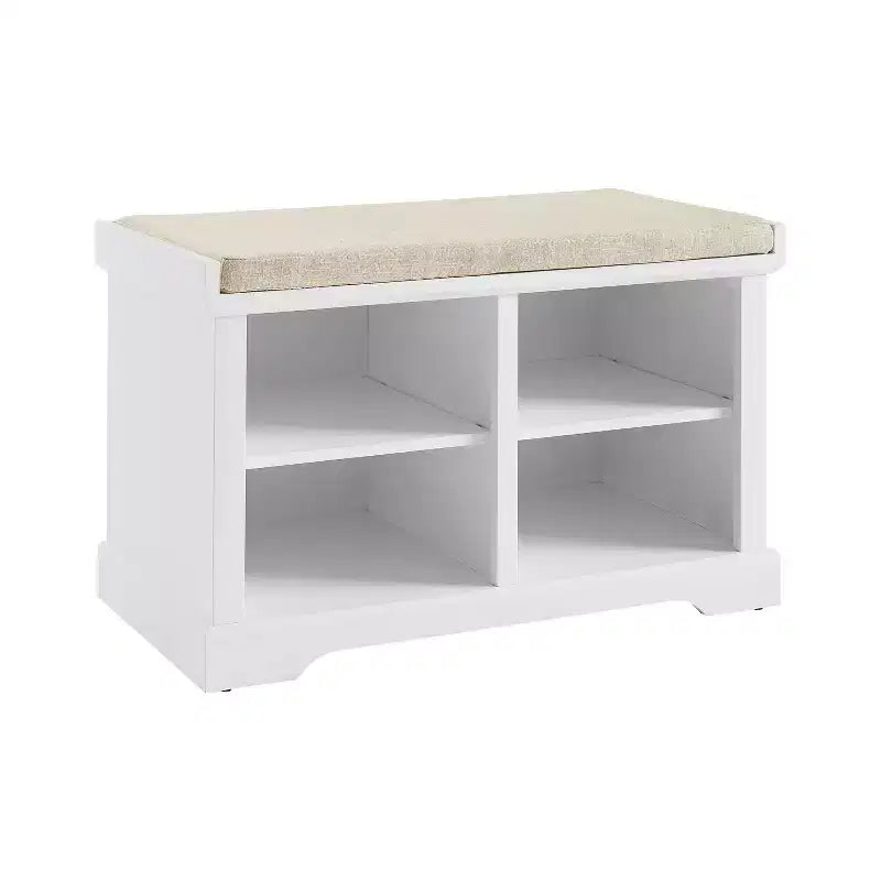 Banc de rangement Anderson blanc - Crosley : Rembourré, revêtement en lin, style champêtre