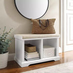 Banc de rangement Anderson blanc - Crosley : Rembourré, revêtement en lin, style champêtre