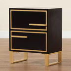 Table d'appoint Giolla en bois et métal avec 2 tiroirs Noir/Doré - Baxton Studio : Table d'appoint élégante avec rangement, design moderne