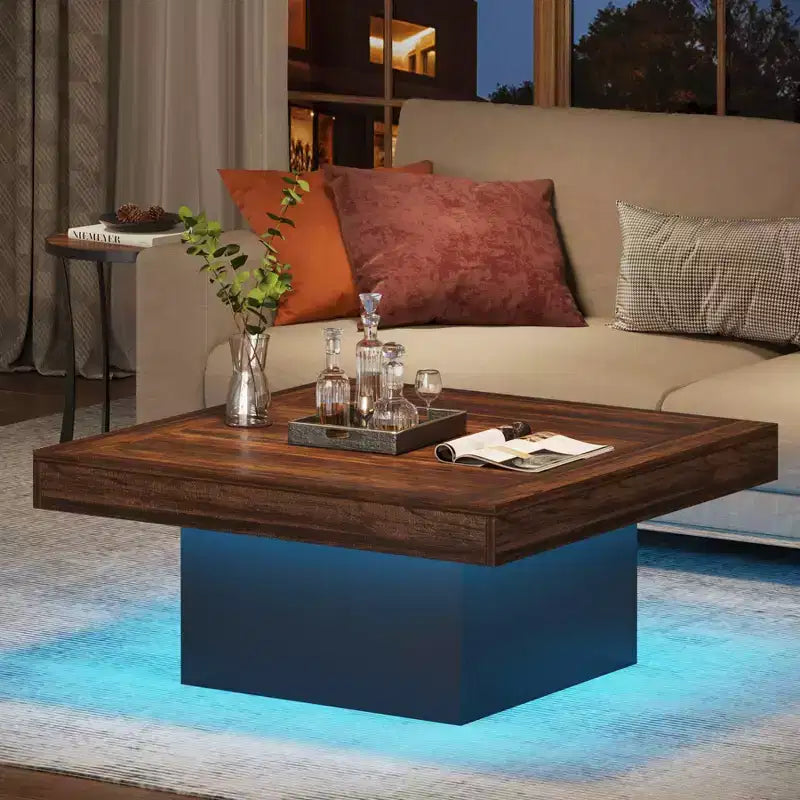 LITTLE TREE Table basse carrée de ferme en bois avec LED Marron/Noir