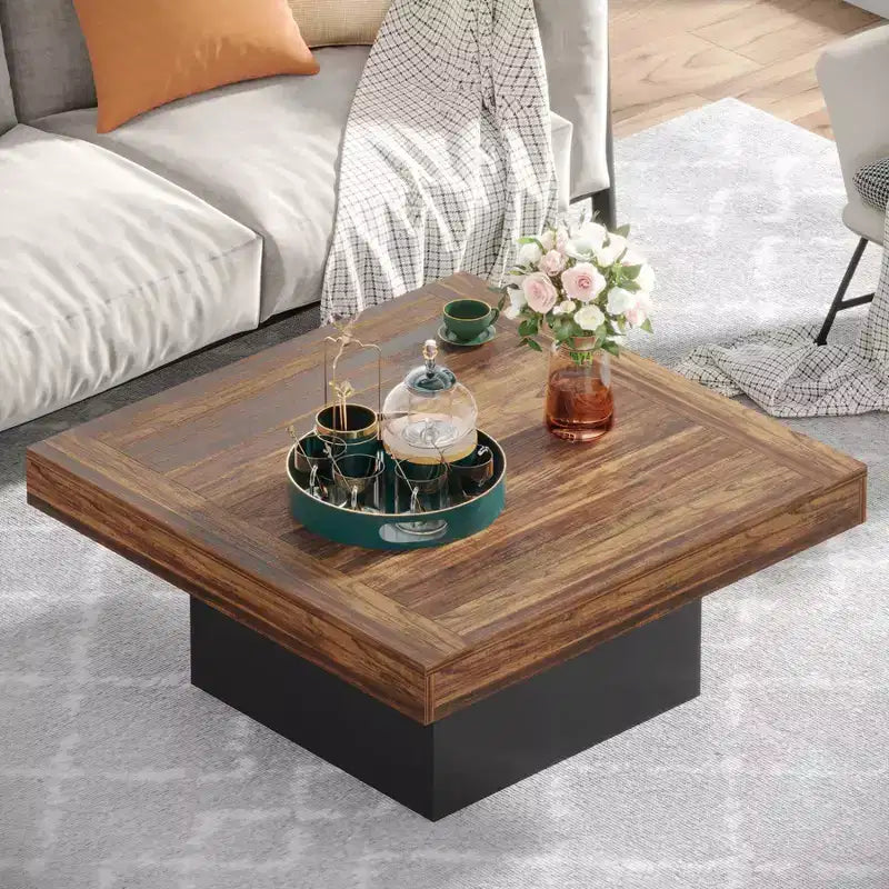 LITTLE TREE Table basse carrée de ferme en bois avec LED Marron/Noir