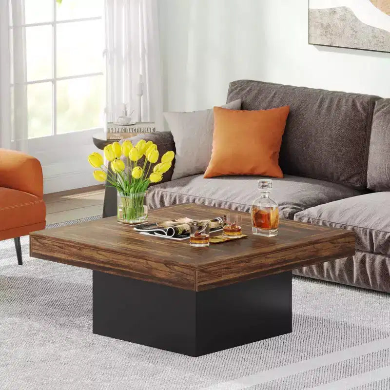LITTLE TREE Table basse carrée de ferme en bois avec LED Marron/Noir