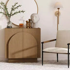 Nathan James Iris Armoire de rangement cintrée du milieu du siècle, Marron clair brossé naturel : Surface en placage, Étagère fixe, Cadre en bois