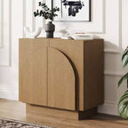 Nathan James Iris Armoire de rangement cintrée du milieu du siècle, Marron clair brossé naturel : Surface en placage, Étagère fixe, Cadre en bois