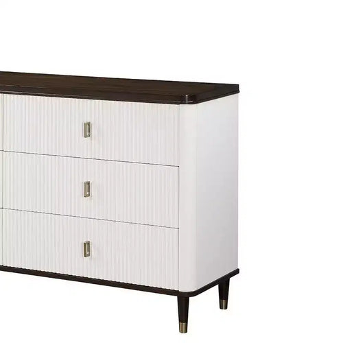 Acme Furniture Commode décorative Carena de 66,5 po, finition blanc et marron : 5 tiroirs en bois composite, aucun assemblage requis