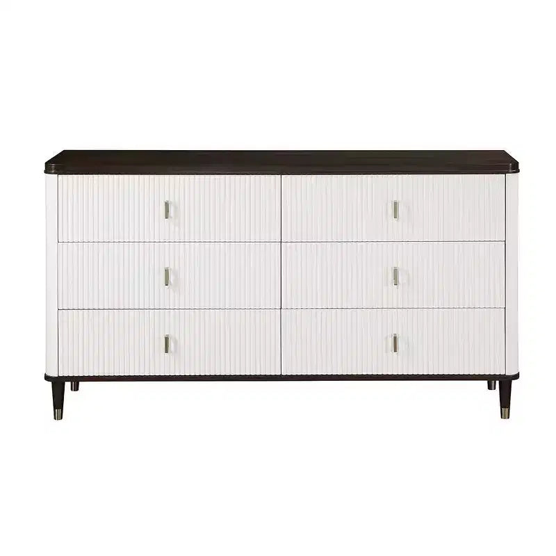 Acme Furniture Commode décorative Carena de 66,5 po, finition blanc et marron : 5 tiroirs en bois composite, aucun assemblage requis