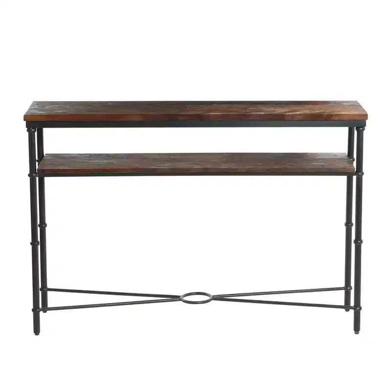Console Saratoga Storied Home grise : pieds industriels en fer, acacia massif, design peu encombrant